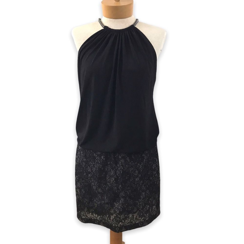 Jessica Simpson Women's‎ 4 Halter Blouson Mini Dress Black Lace Sequin Party LBD